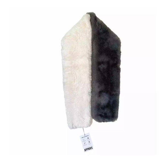 APPARIS ROXANNE Faux Fur Scarf Two Tone Gray Ivory Carbon Cozy Soft Slit OS NWT - Picture 4 of 9